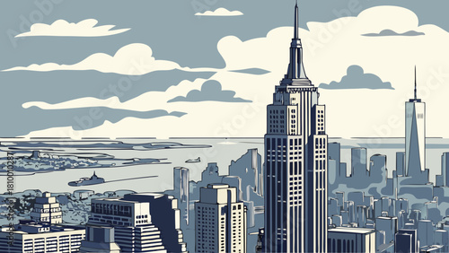 Modern Manhattan Skyline Vector – NYC Cityscape Art Urban Pride Contemporary Americana Architecture Heritage Retro Design