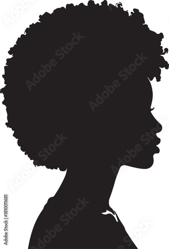 Silhouette profile of a woman with a large afro hairstyle against a white background female head on transparent background