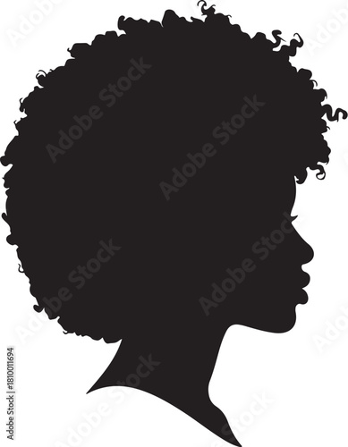 Silhouette Profile of a Woman with an Afro Hairstyle female on transparent background