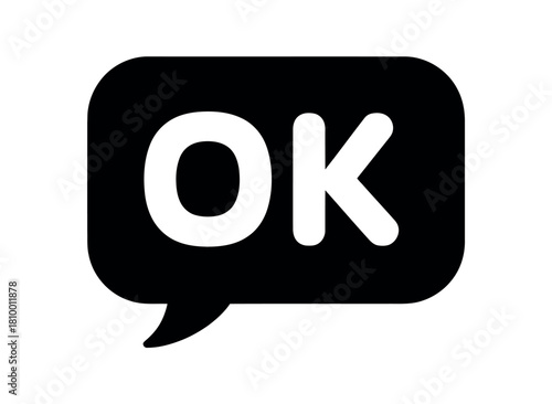 A black speech bubble with the letters "OK" in white inside it.