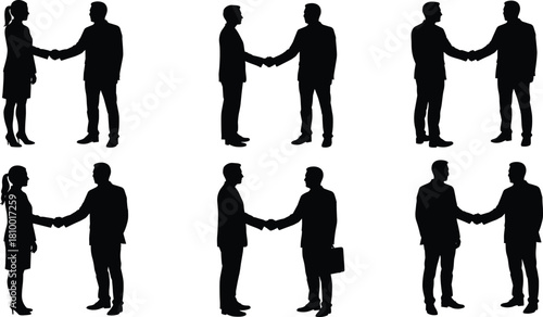 Handshake silhouettes, business agreement, partnership concept, corporate deal, teamwork illustration, professional greeting, collaboration icon, negotiation symbol, communication, unity