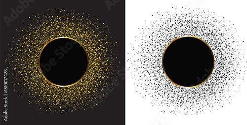 Duality of Emptiness Abstract Golden and Monochrome Particle Halos Surrounding Central Voids for Conceptual Design and Scientific Visualizations