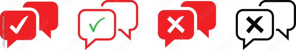 Fototapeta premium Four speech bubble icons with check and cross marks