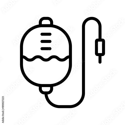 Saline outline icon. IV drip bag with a tube. Vector illustration of an intravenous therapy, for healthcare apps, medical websites, and hospital-related visuals.