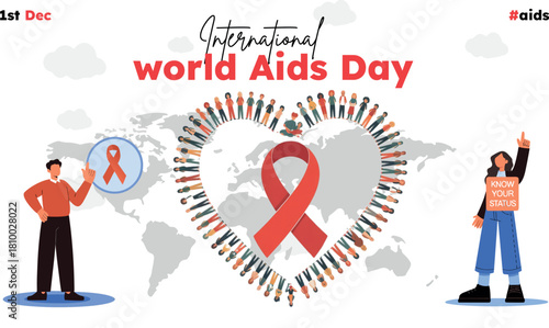 World AIDS Day Awareness with Red Ribbon and Support Group.