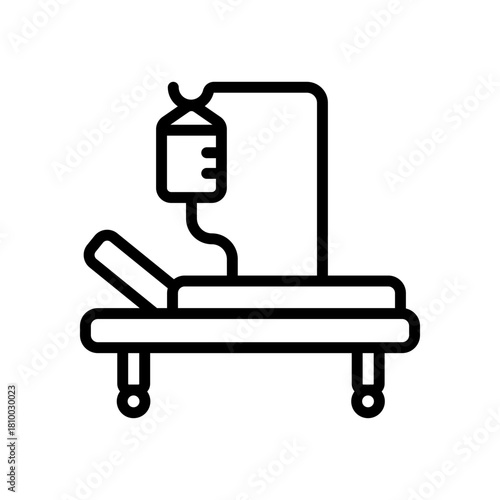 Chemotherapy outline icon. Intravenous therapy medical sign. Vector illustration of an IV drip bag with a tube and stand, for healthcare apps, medical websites, and hospital-related visuals.