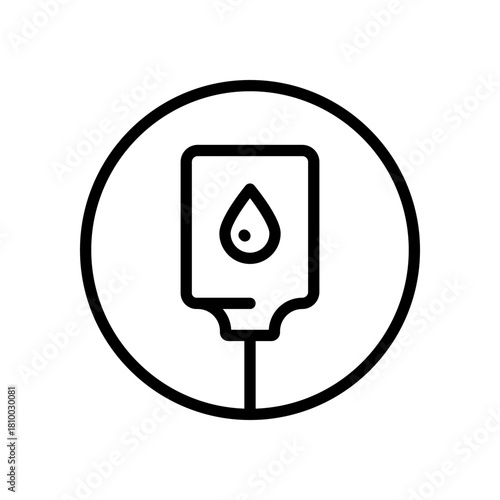 Intravenous saline drip line icon, world cancer day and chemotherapy, blood transfusion vector graphics. IV therapy symbol for healthcare apps, medical websites, and hospital-related visuals.