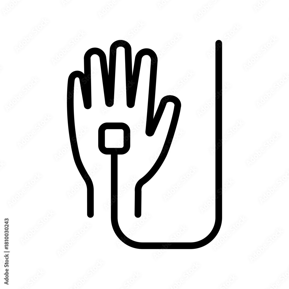 Obraz premium Intravenous therapy medical outline icon. Vector illustration of an IV drip bag with a tube, for healthcare apps, medical websites, and hospital-related visuals.