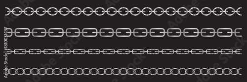 Chain vector. set of silver chains shape silhouette pattern, seamless repeatable isolated background. Chain icon. Chain brush set. Vector connection concept. 