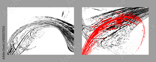 Strokes of black and red paint on a white background. Set of two templates. Graffiti element. Design template for the design of banners, posters, booklets, covers. EPS