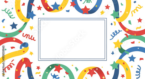 Festive Celebration Border with Confetti and Stars, Perfect for Invitations and Decorations