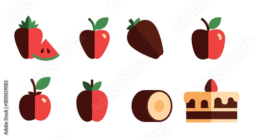A Colorful Assortment of Flat Icons Representing Fresh Fruit and Delicious Desserts