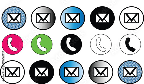 Contact information icons set email and phone communication symbols