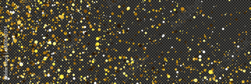 Gold glittering dust with stars on transparent backdrop