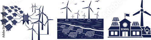 Renewable Energy Systems and School Icon Keywords: solar panels, wind turbines, solar energy, wind power, renewable energy