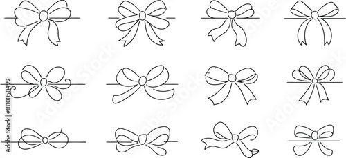 Line Art Bow Collection Simple Black and White Ribbon Designs with Dividers Decorations