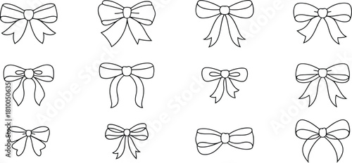 Line Art Bow Collection Twelve HandDrawn Bows for Crafts and Design Projects on White Background