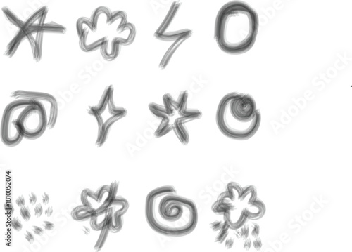 Stormy weather vector silhouette doodle icons set Hand drawn black and white cloud lightning bolt and rain sketch symbols for forecast and climate design