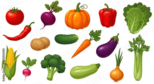 Assorted fresh vegetables including tomato pumpkin pepper lettuce corn broccoli chili pepper hot pepper