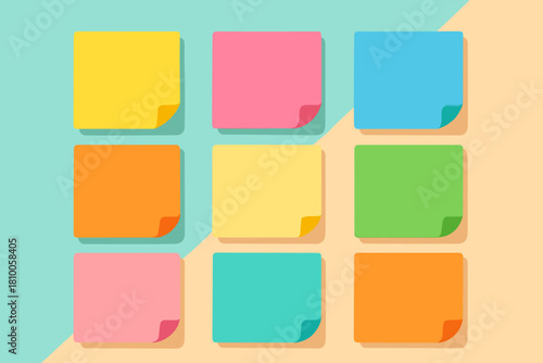 Colorful Sticky Notes. Bright colorful sticky notes arranged neatly on a pastel background, cheerful and playful tones, ideal for