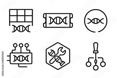 Modular Biology Icons. Line style icons of bio-bricks and modular biology: genetic parts registry, standardized gene block,