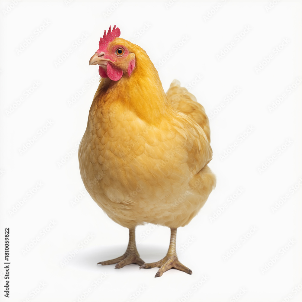 Fototapeta premium Golden chicken hen standing on white background