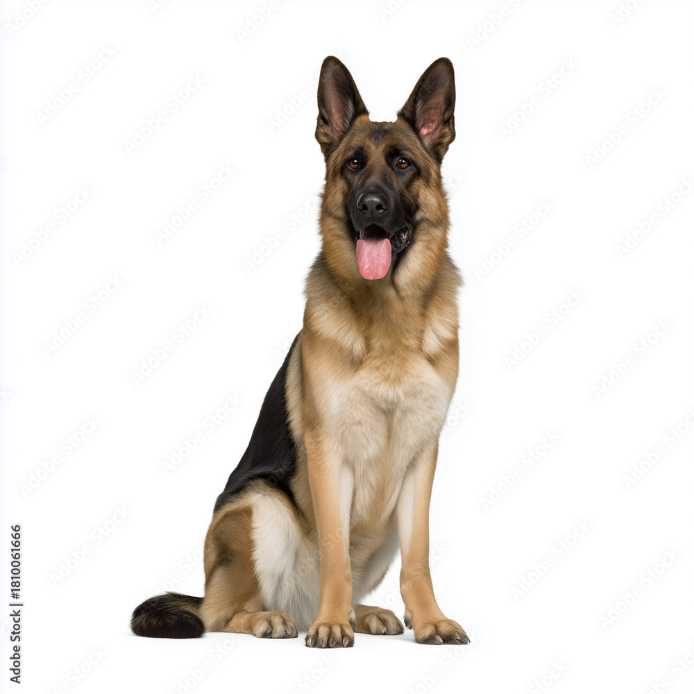Fototapeta premium Sitting german shepherd dog on white background