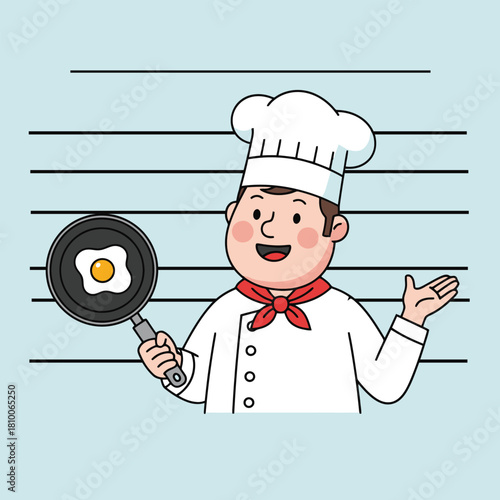 Cartoon Chef Holding Frying Pan with Egg