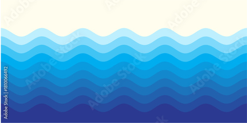 Minimal wave background, modern blue water layers with smooth curves clean vector pattern.