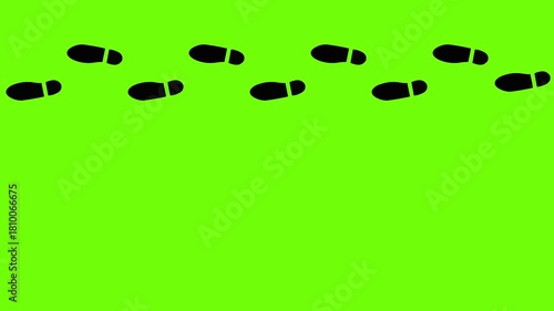 Men shoe footprint animation. Business man walks on the floor from right to left. Transparent loop animated, Formal, male in suit. career path concept. Green screen background. 2d Footage video