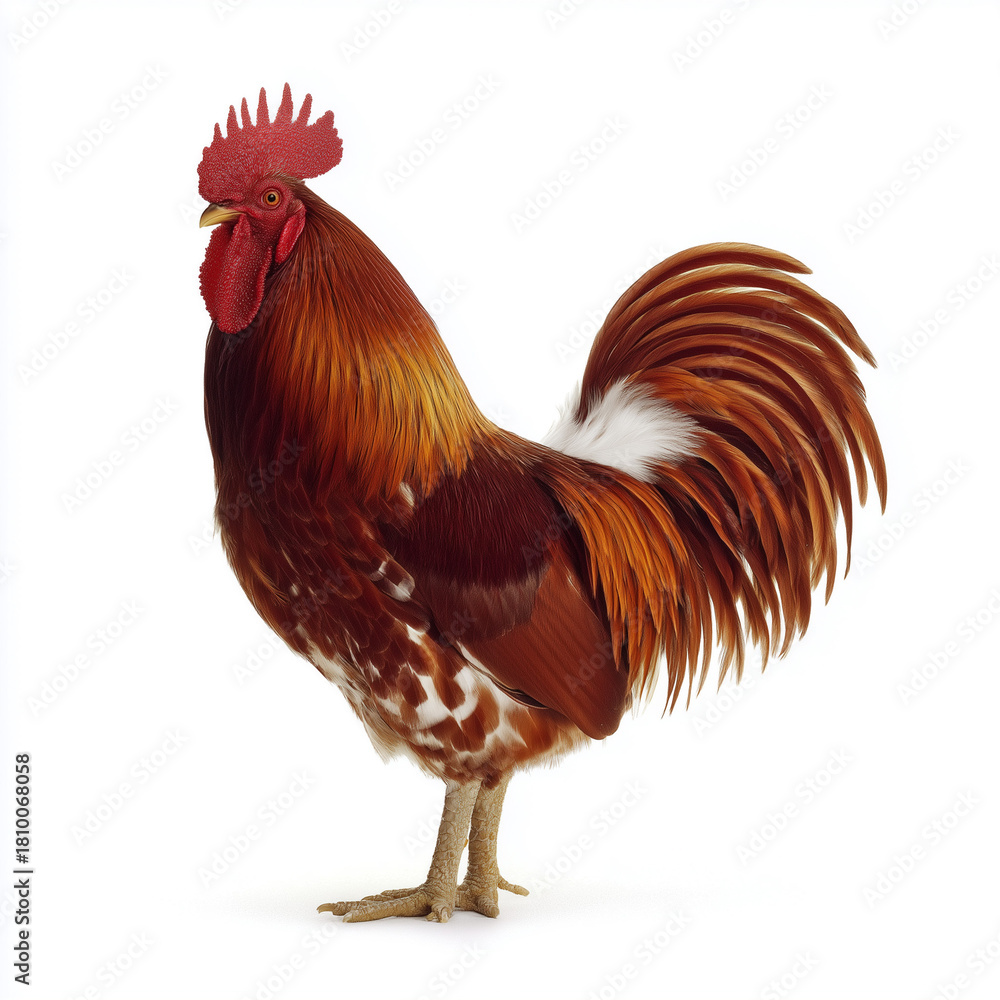 Fototapeta premium Colorful red rooster isolated on white background