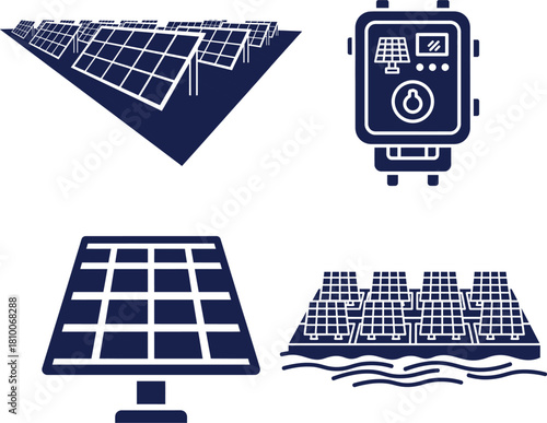 Solar Energy Technology Icons Including Panels and Smart Device solar panel renewable energy