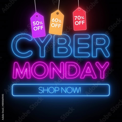 Cyber Monday Neon Title animation in a seamless loop