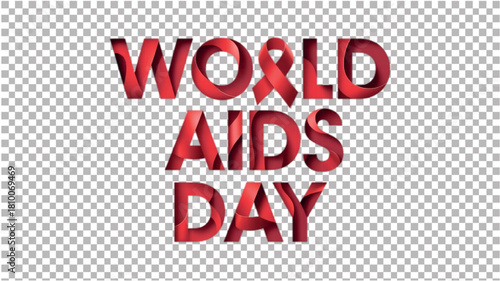 Medical Ribbon World AIDS Awareness Text.