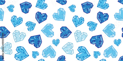 seamless pattern with abstract ice hearts in blue shades on a white background cold love theme winter season celebration decoration