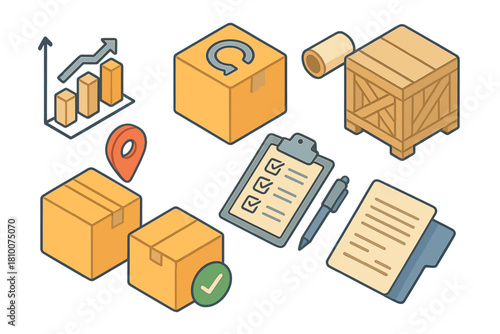 Logistics and Delivery Set. Isometric vector illustration set of Logistics and Delivery: delivery estimate chart, return handling