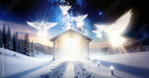 A Brilliant Scene Of Gloria In Excelsis Deo Joy To The World Awaiting The Messiah Promised To The World As The Angelic Illuminated Beings Of The Glory Of Yahweh Bring Great Joy With Galactic Splendor
