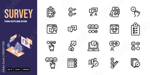 survey thin outline icon set vector design good for web and mobile app