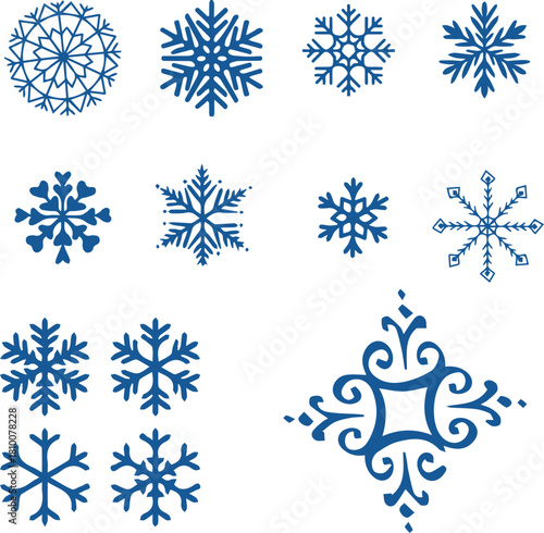 Snowflake vector icons collection editable stroke set isolated line design with color,  geometric icon collection. Set of star, flower, asterisk abstract decorative badge bundle. 