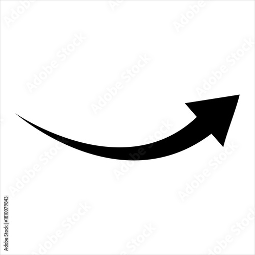 Curved black arrow pointing right on a white background for direction