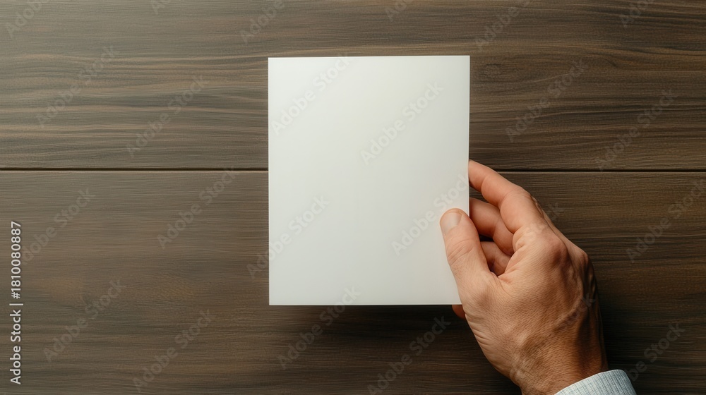 Fototapeta premium Showing a Blank White Flyer Mock up for Design Inspiration on a Rustic Brown Wooden Surface Background for Branding