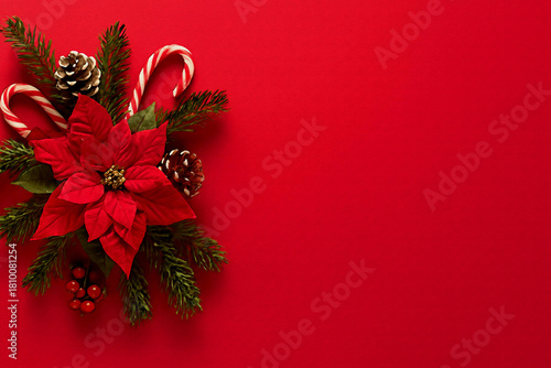 christmas decoration on red background oil painting style illustration 
