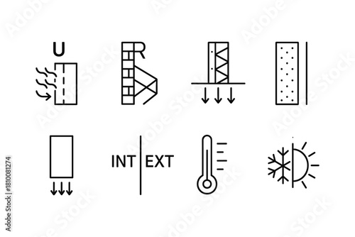 Building insulation icons: energy efficiency and thermal protection symbols