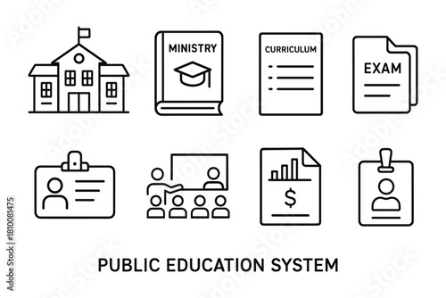 Linear icons representing key elements of the public education system