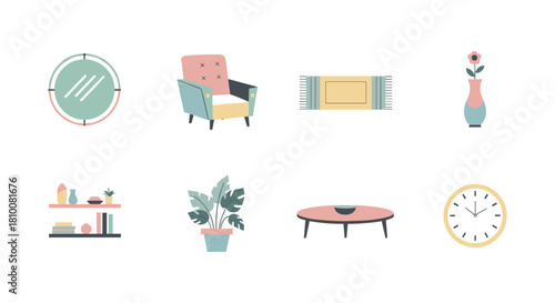 Minimalist interior elements with modern furniture and decorative accessories