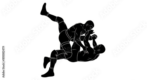  An Intense Vector Silhouette of a Male Wrestler Engaged in a Grappling Hold