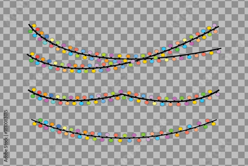 Colorful Festive String Lights on Transparent Background
