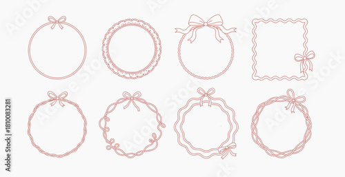 Set of pink floral frames with bows for invitations and decorations .