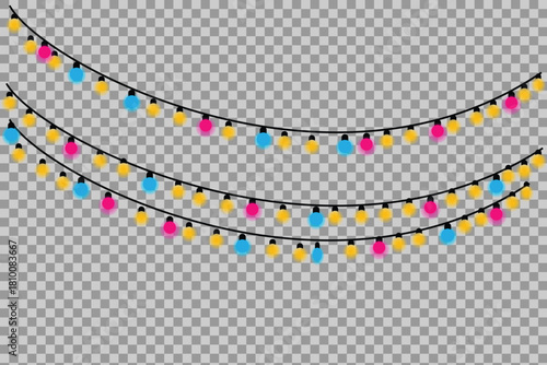 Festive String Lights on Transparent BG