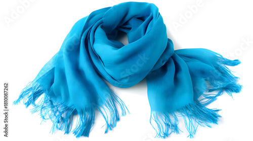Turquoise scarf with fringe isolated on white background, a fashion accessory